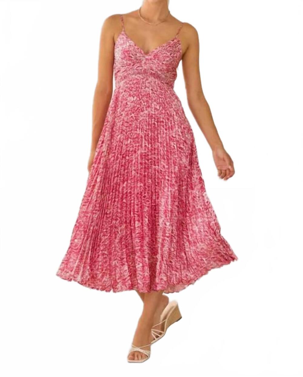 NEW SKIES ARE BLUE karter floral spaghetti strap pleated midi dress in mixed ber